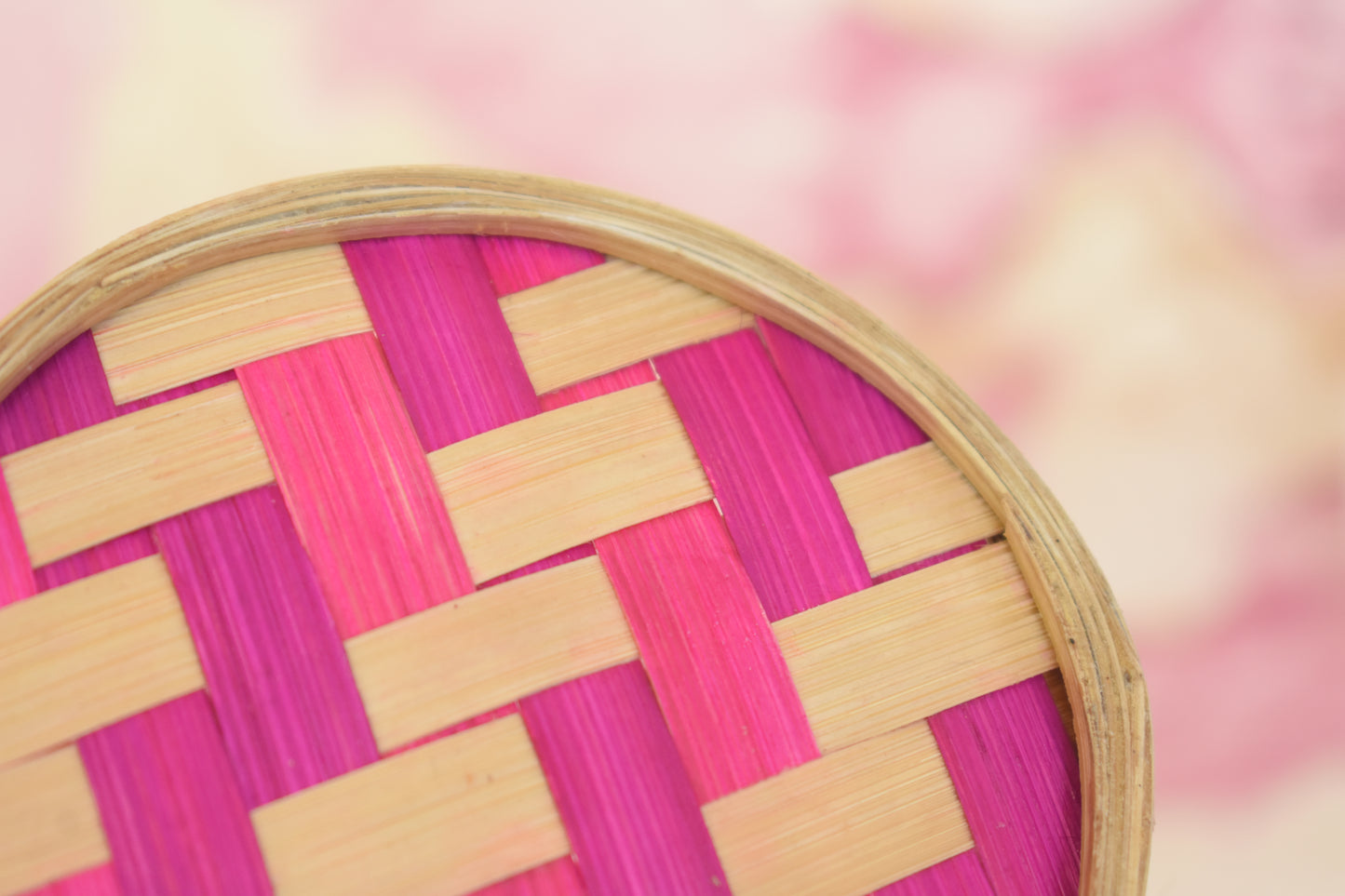 Bamboo Tea Coasters | Round Shape | Pink Pattern | Set Of 6