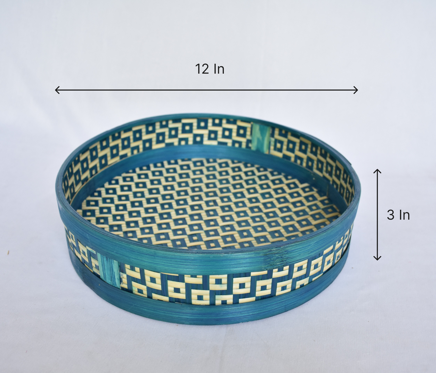 Bamboo Decorative Tray | Round Shape | Blue Colour