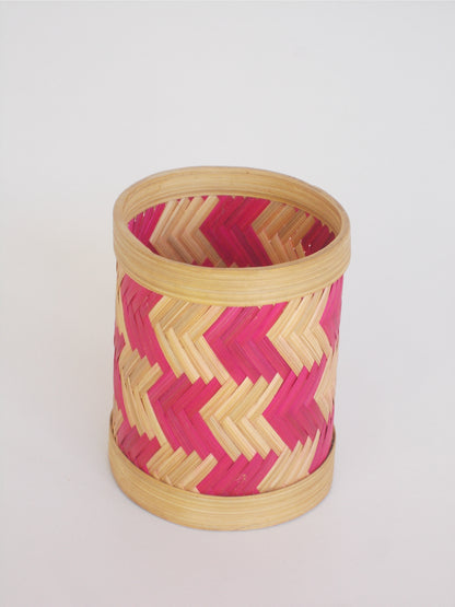 Round Bamboo Pen Stand | Chevron Pattern