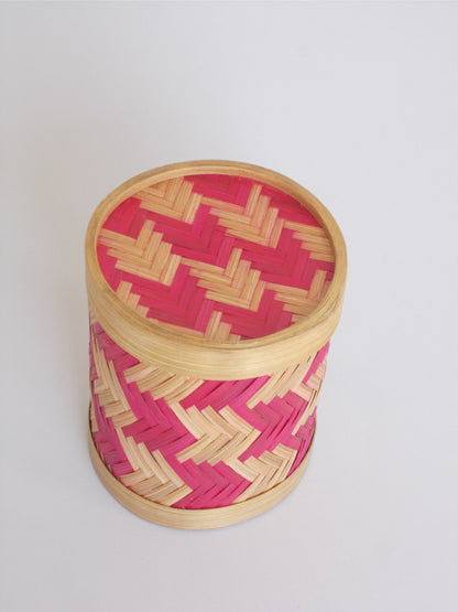 Round Bamboo Pen Stand | Chevron Pattern