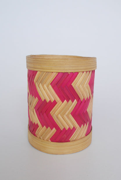 Round Bamboo Pen Stand | Chevron Pattern