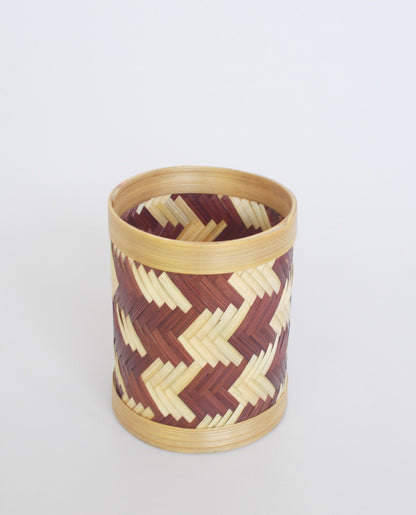 Round Bamboo Pen Stand | Chevron Pattern