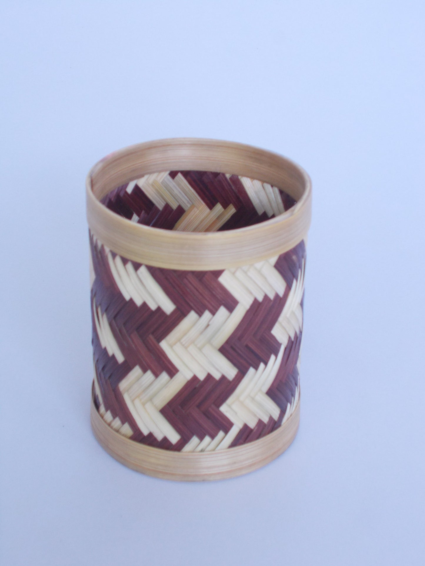 Round Bamboo Pen Stand | Chevron Pattern