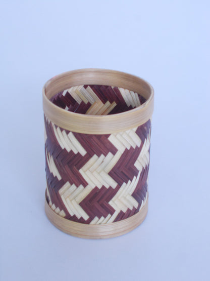 Round Bamboo Pen Stand | Chevron Pattern