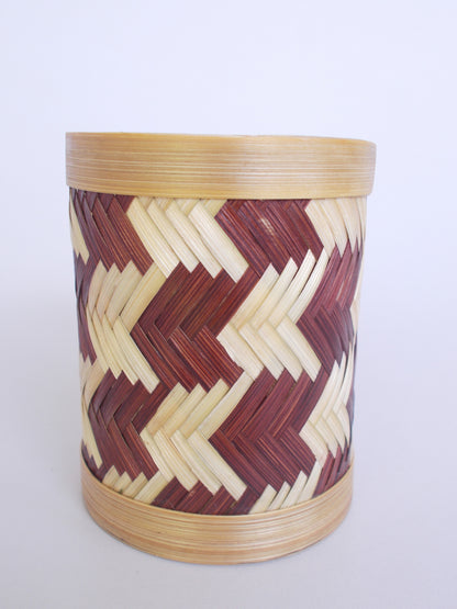 Round Bamboo Pen Stand | Chevron Pattern