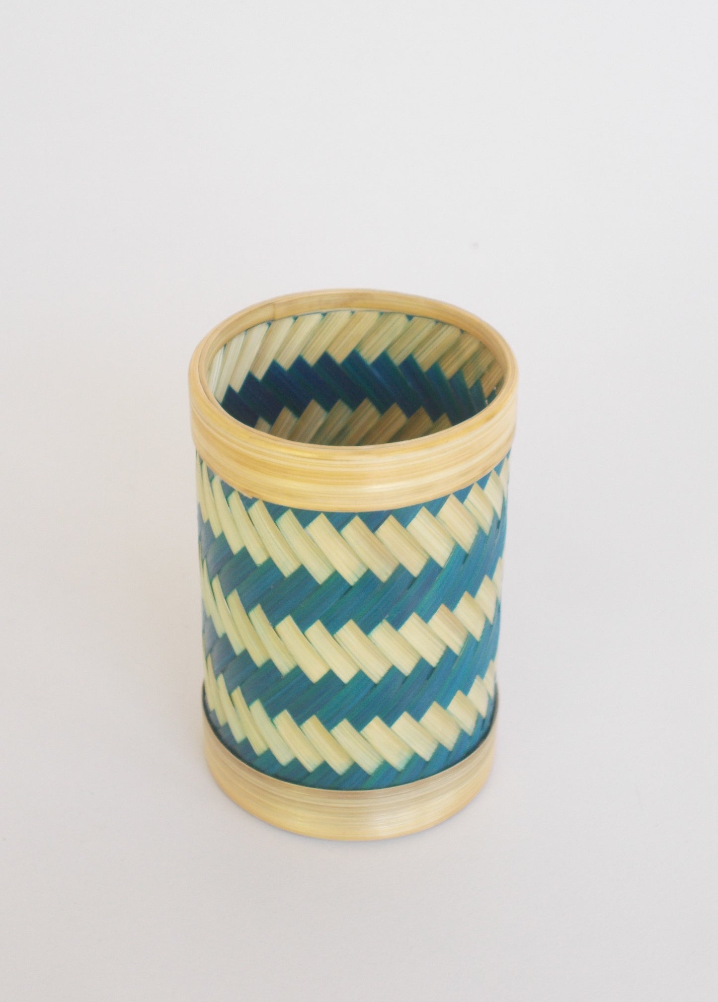 Round Bamboo Pen Stand | Zigzag Pattern