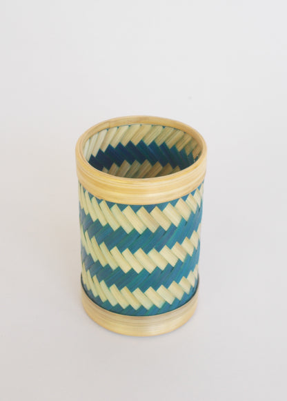 Round Bamboo Pen Stand | Zigzag Pattern