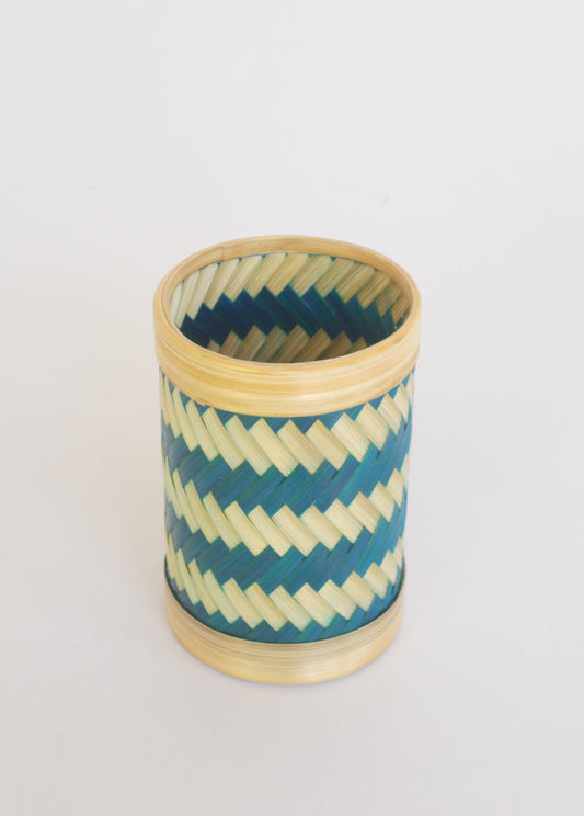 Round Bamboo Pen Stand | Zigzag Pattern