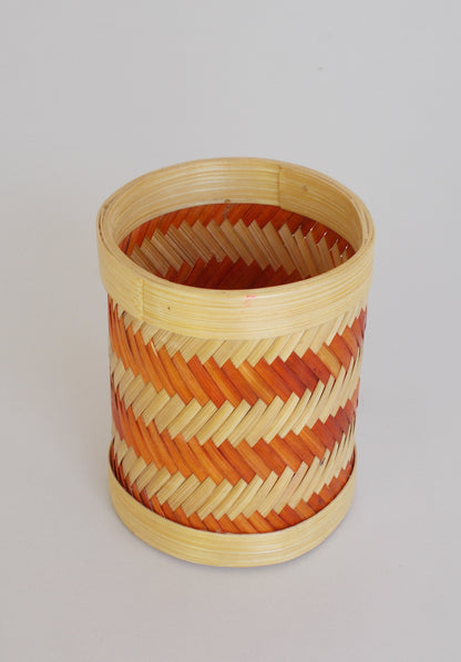 Round Bamboo Pen Stand | Zigzag Pattern