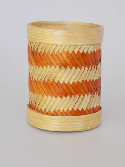 Round Bamboo Pen Stand | Zigzag Pattern