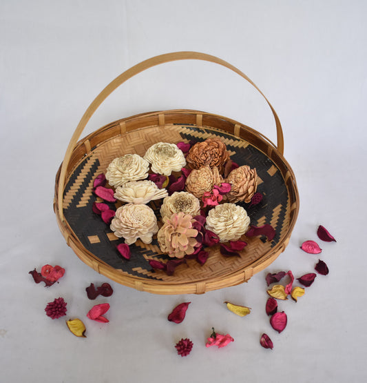 Bamboo Flower Basket | Round Shape | With Handle