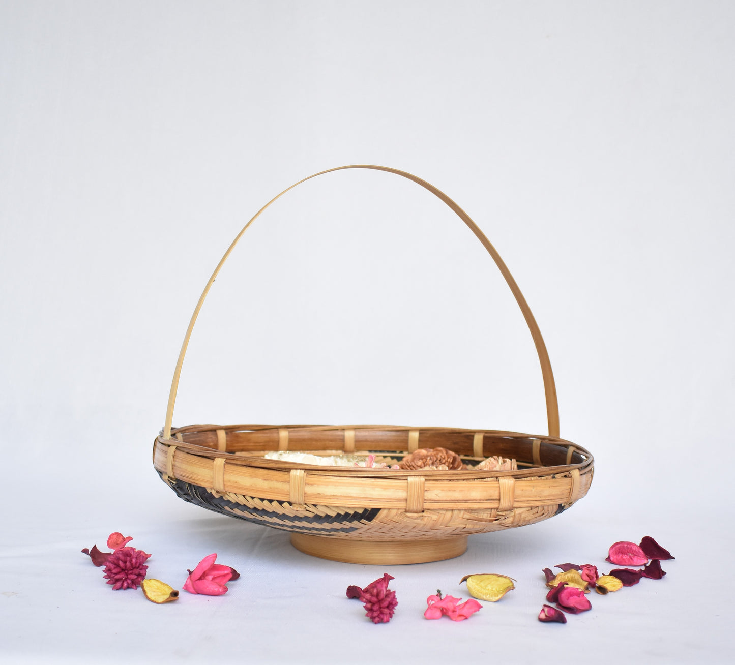 Bamboo Flower Basket | Round Shape | With Handle