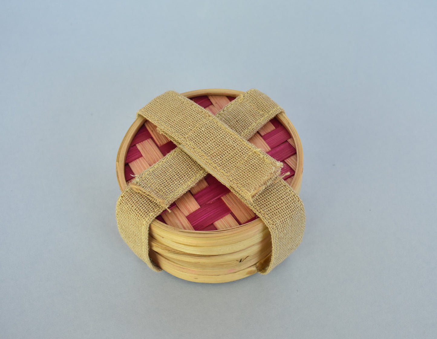 Bamboo Tea Coasters | Round Shape | Pink Pattern | Set Of 6