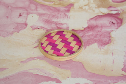 Bamboo Tea Coasters | Round Shape | Pink Pattern | Set Of 6