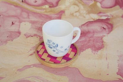 Bamboo Tea Coasters | Round Shape | Pink Pattern | Set Of 6