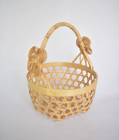 Bamboo Flower Basket | With Cane Handle | Hexagon Pattern