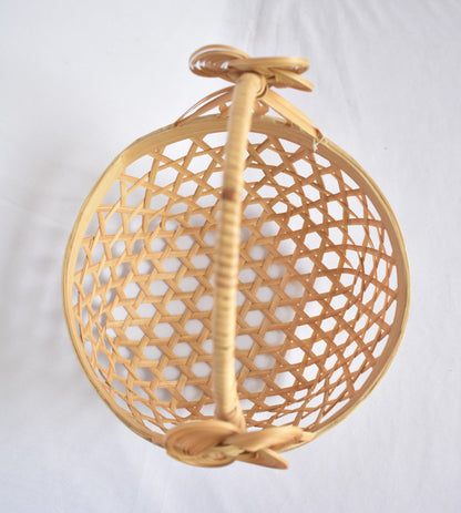 Bamboo Flower Basket | With Cane Handle | Hexagon Pattern