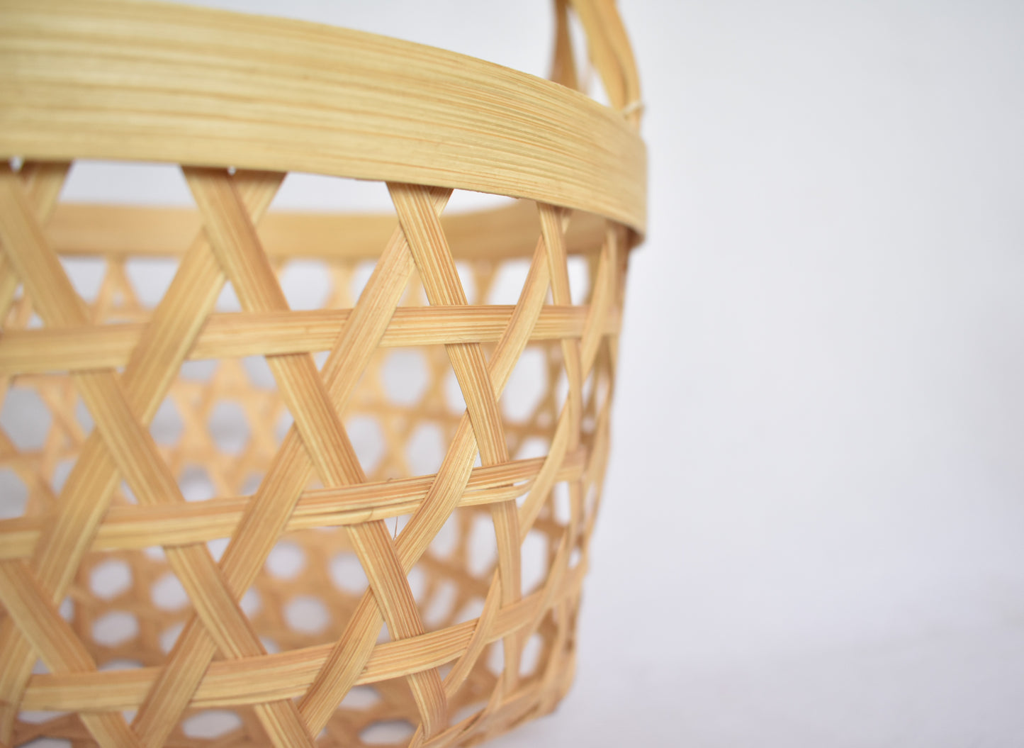 Bamboo Flower Basket | With Cane Handle | Hexagon Pattern