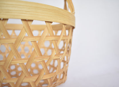 Bamboo Flower Basket | With Cane Handle | Hexagon Pattern