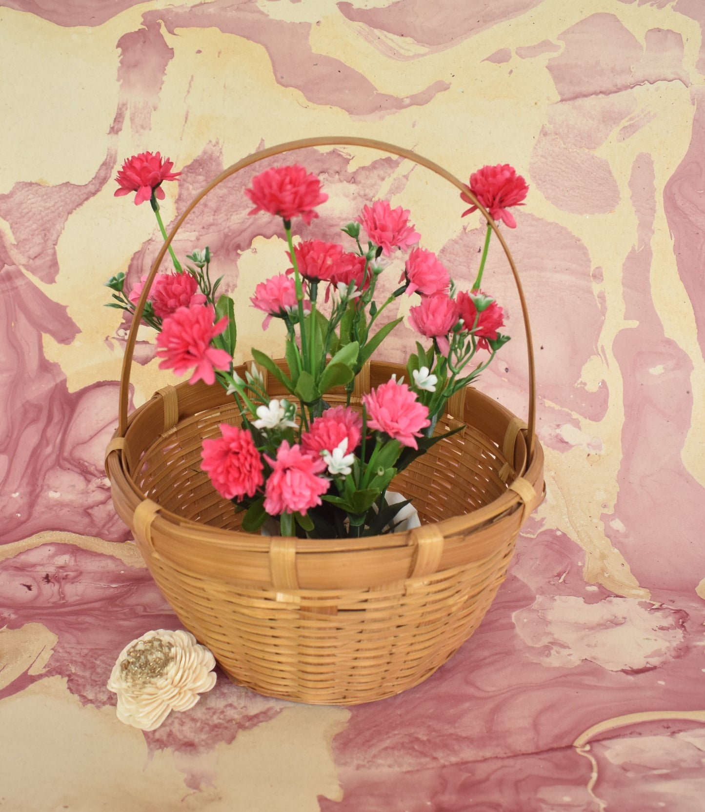 Bamboo Flower Basket | Round Shape | With Handle