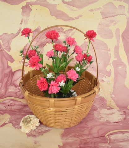 Bamboo Flower Basket | Round Shape | With Handle