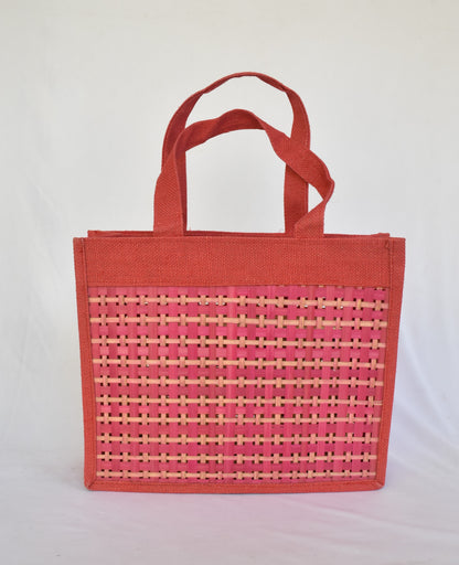 Jute + Bamboo Short Handle Tote Bag | Red Colour