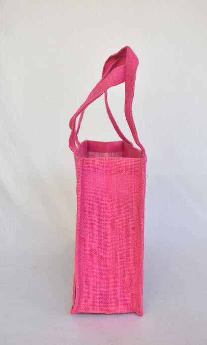Bamboo + Jute Short Handle Tote Bag | Pink +  Dark Blue Color