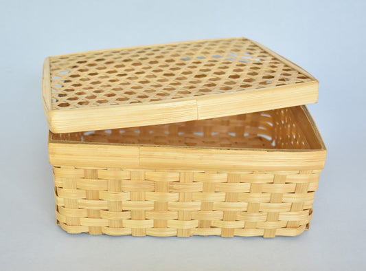 Bamboo Multi Purpose Storage Basket | With Lid | Square Shape