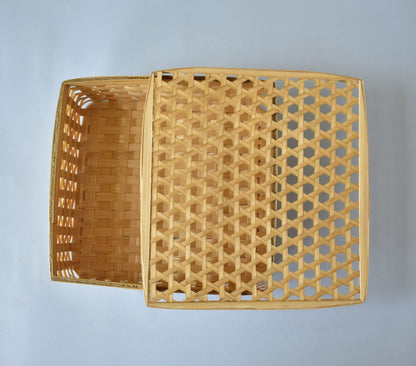 Bamboo Multi Purpose Storage Basket | With Lid | Square Shape