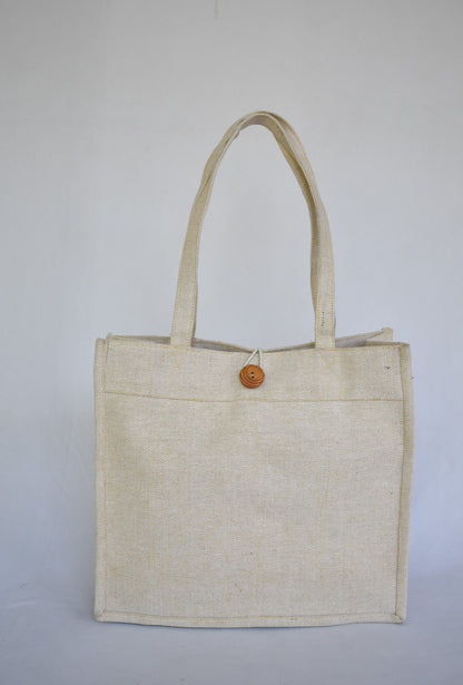 Plain Jute + Cotton Short Handle Tote bag