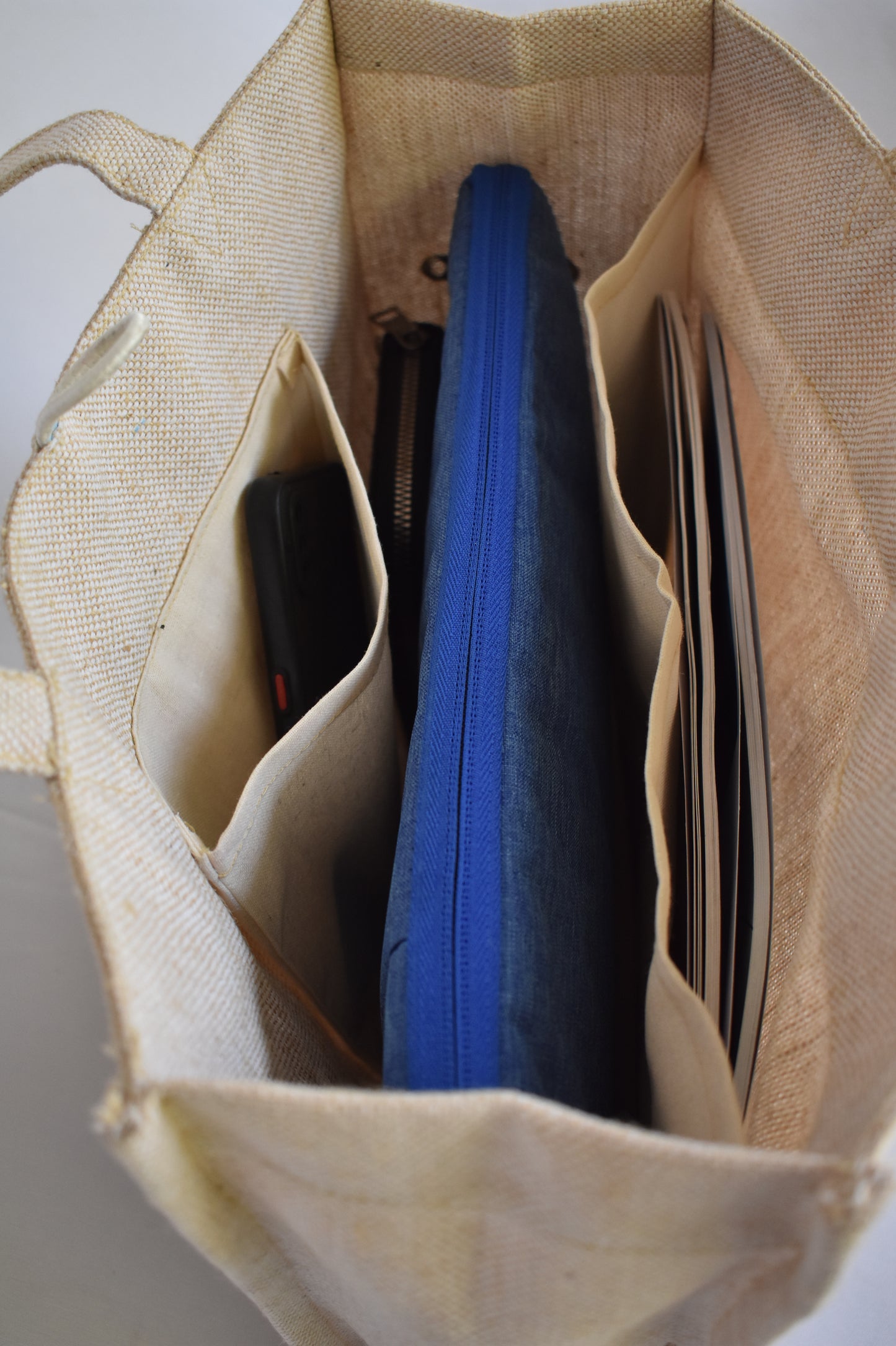 Plain Jute + Cotton Short Handle Tote bag