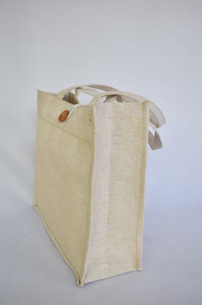 Plain Jute + Cotton Short Handle Tote bag