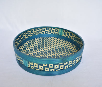 Bamboo Decorative Tray | Round Shape | Blue Colour