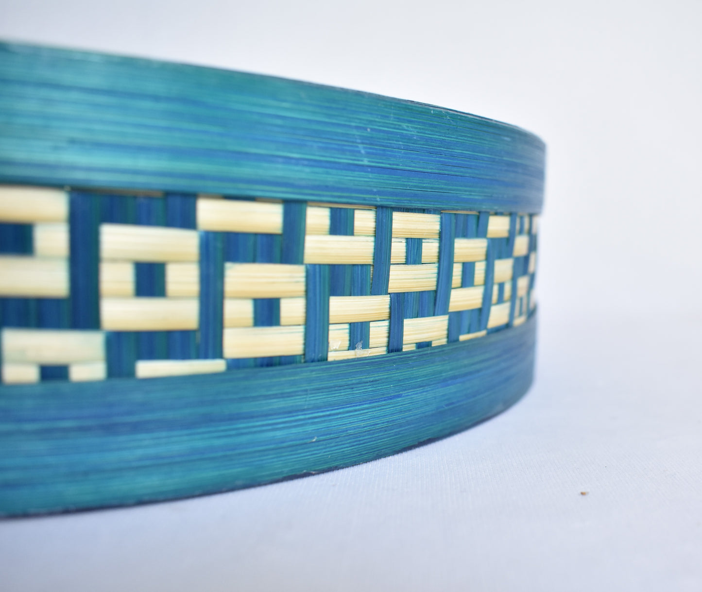 Bamboo Decorative Tray | Round Shape | Blue Colour