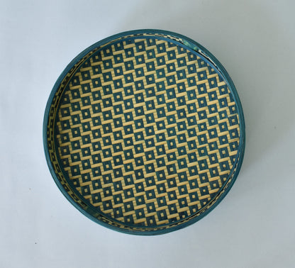 Bamboo Decorative Tray | Round Shape | Blue Colour