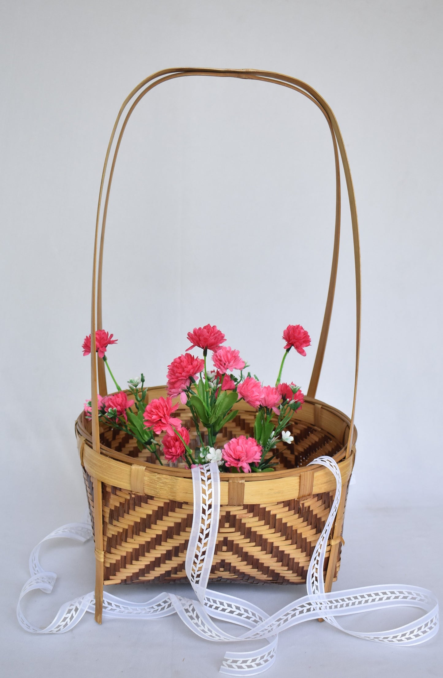 Bamboo Flower Basket | Round Shape | With Handle
