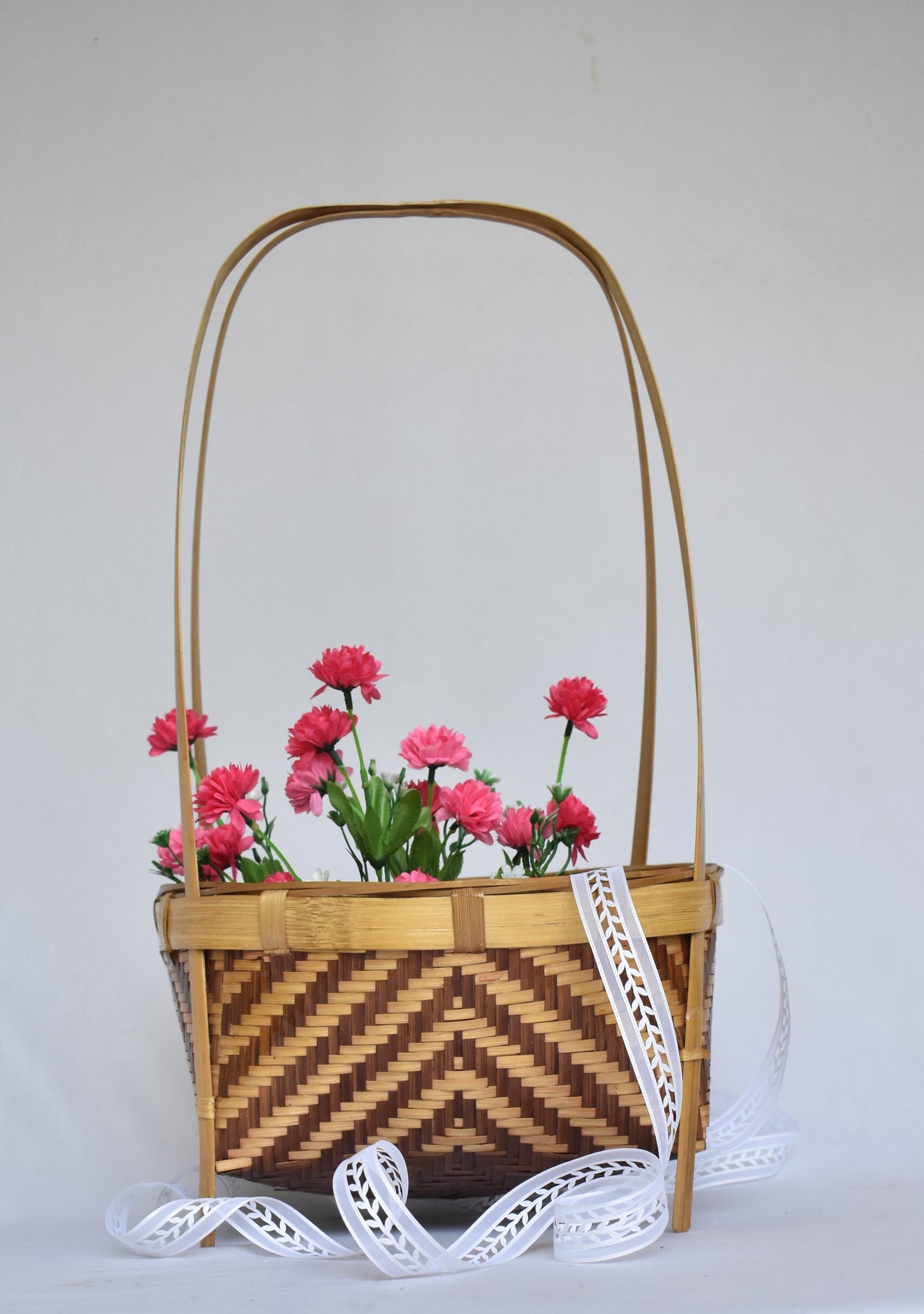 Bamboo Flower Basket | Round Shape | With Handle