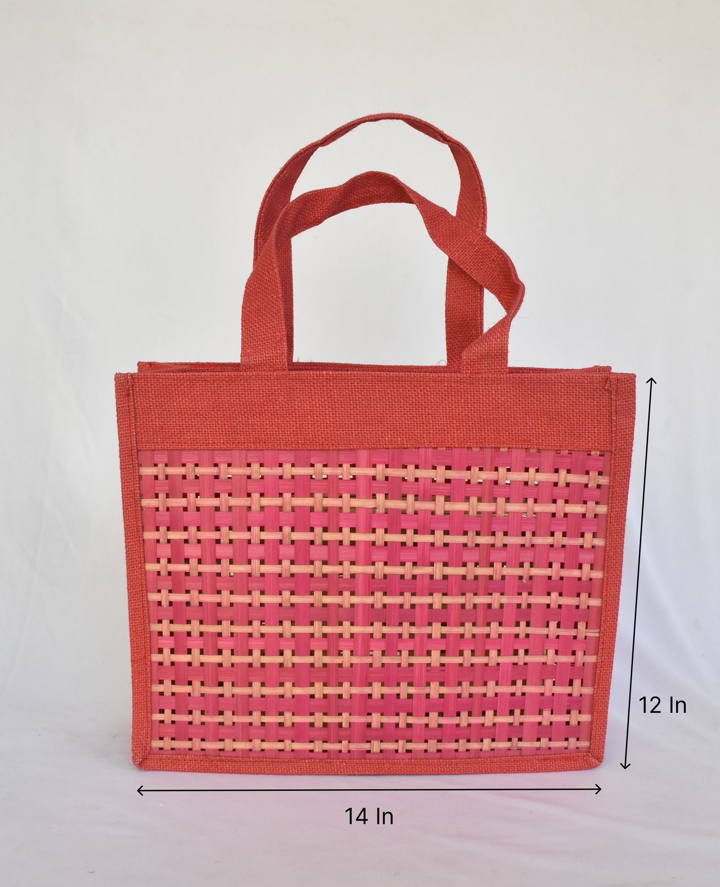 Jute + Bamboo Short Handle Tote Bag | Red Colour