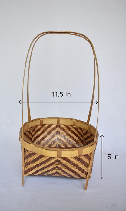 Bamboo Flower Basket | Round Shape | With Handle