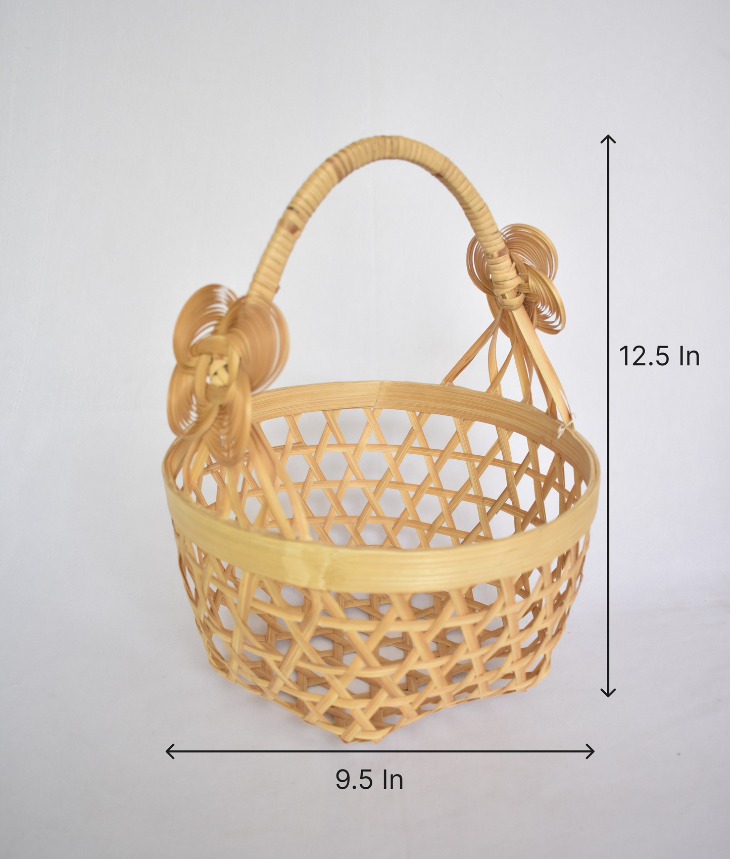 Bamboo Flower Basket | With Cane Handle | Hexagon Pattern