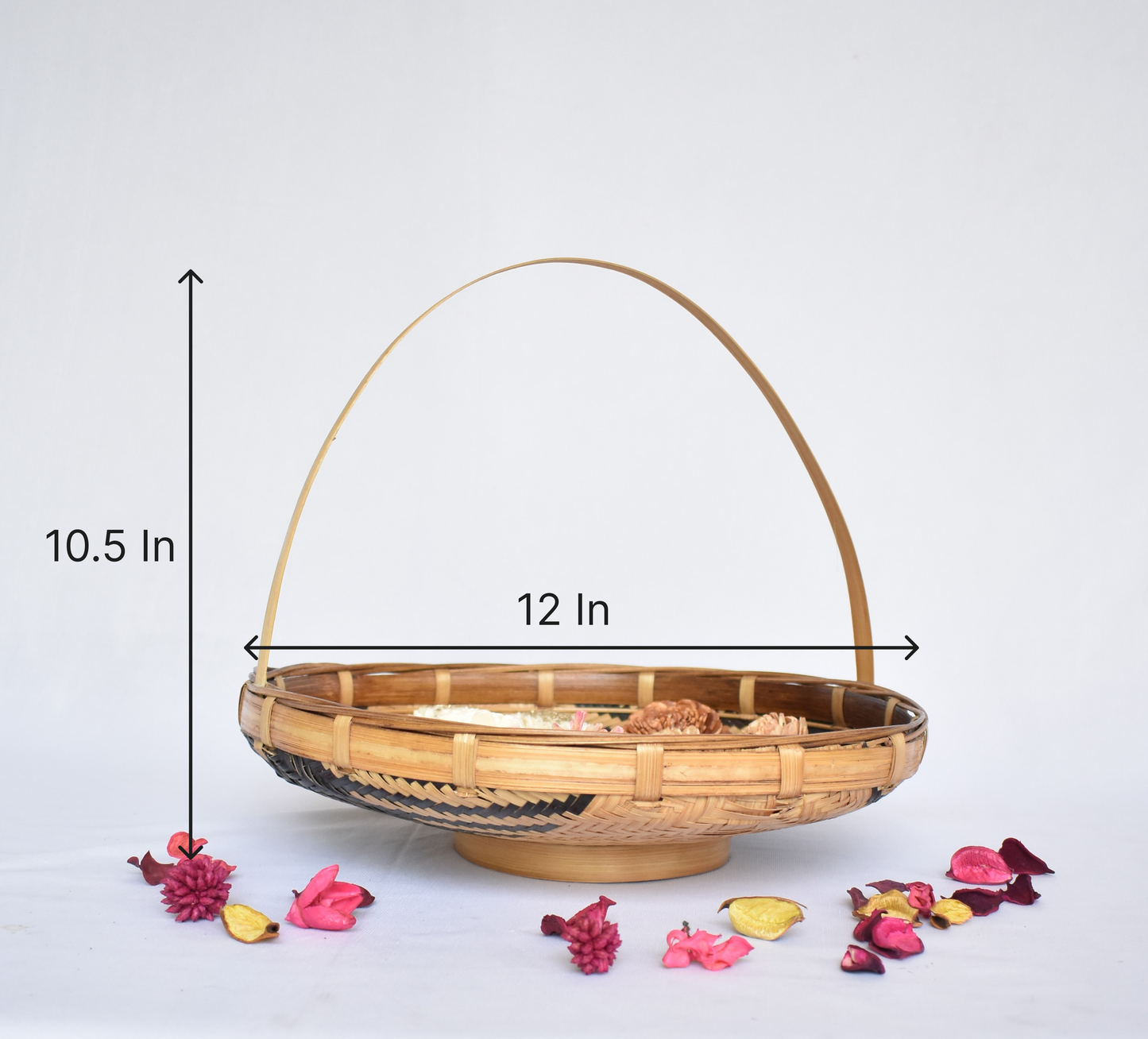 Bamboo Flower Basket | Round Shape | With Handle